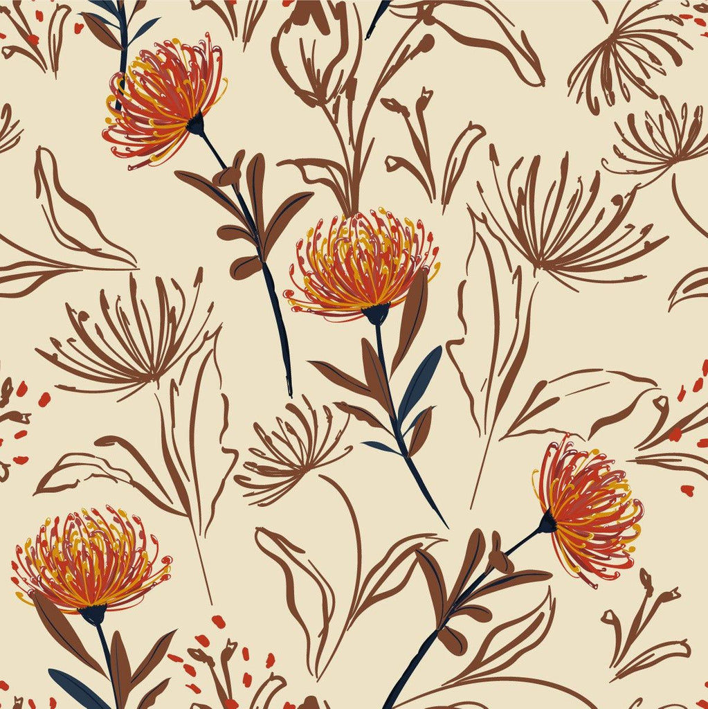 Modish Beige Wallpaper with Flowers Smart - uniqstiq
