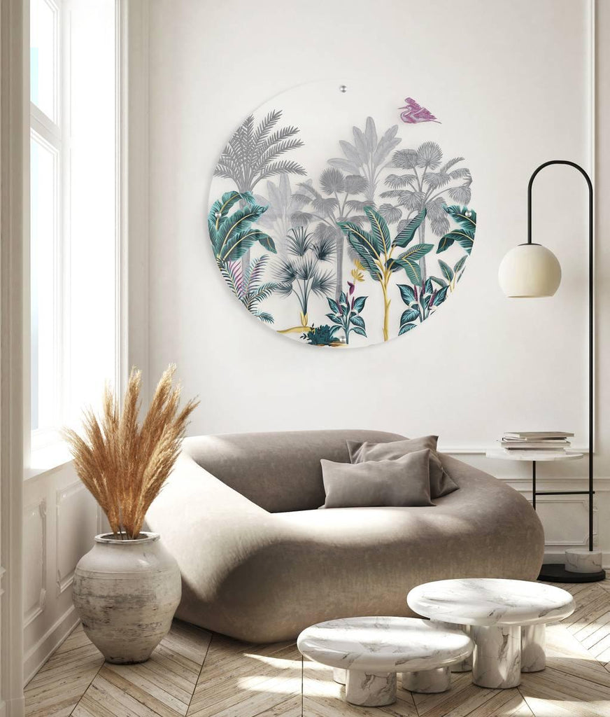 Palms Pattern Printed Transparent Acrylic Circle - uniqstiq