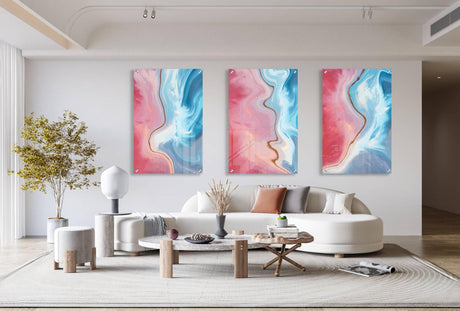 Pink and Blue Pattern Set of 3 Prints Modern Wall Art Modern Artwork Image 1