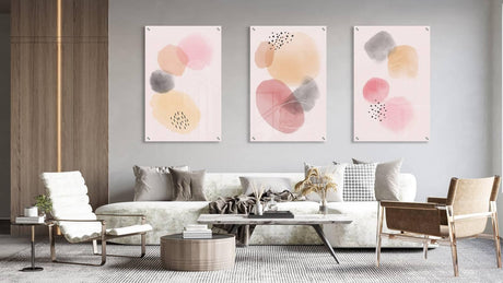 Pink Shapes Pattern Set of 3 Prints Modern Wall Art Modern Artwork Image 1