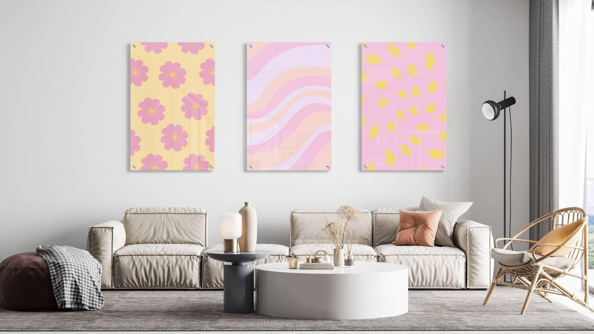 Pink Style Pattern Set of 3 Prints Modern Wall Art Modern Artwork Image 1