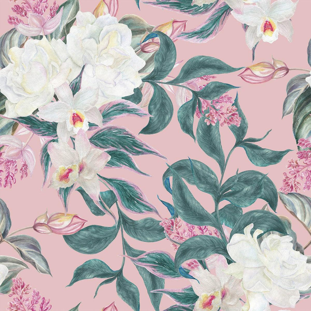 Pink Wallpaper with White Flowers - uniqstiq
