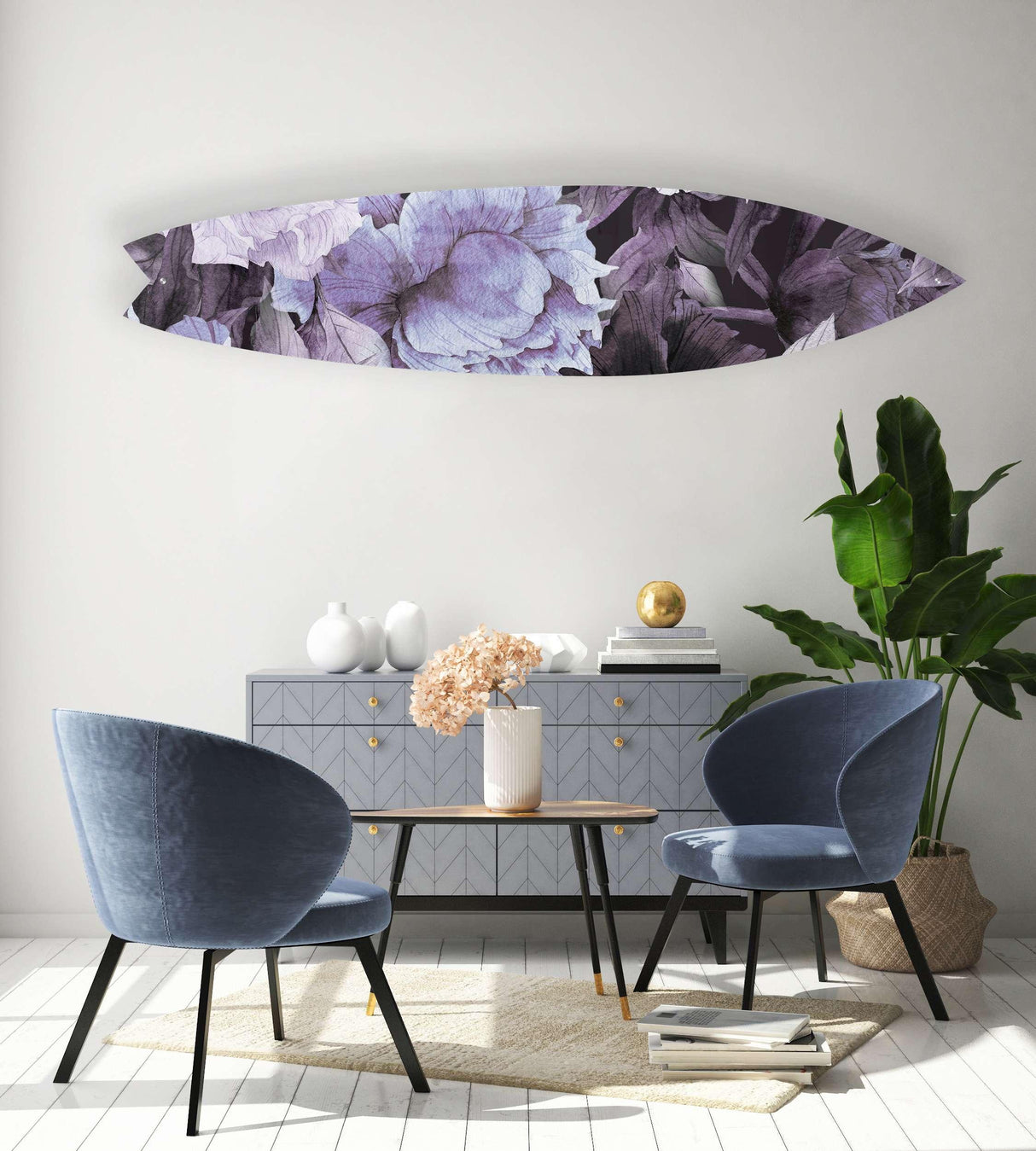 Purple Peony Flowers Acrylic Surfboard Wall Art