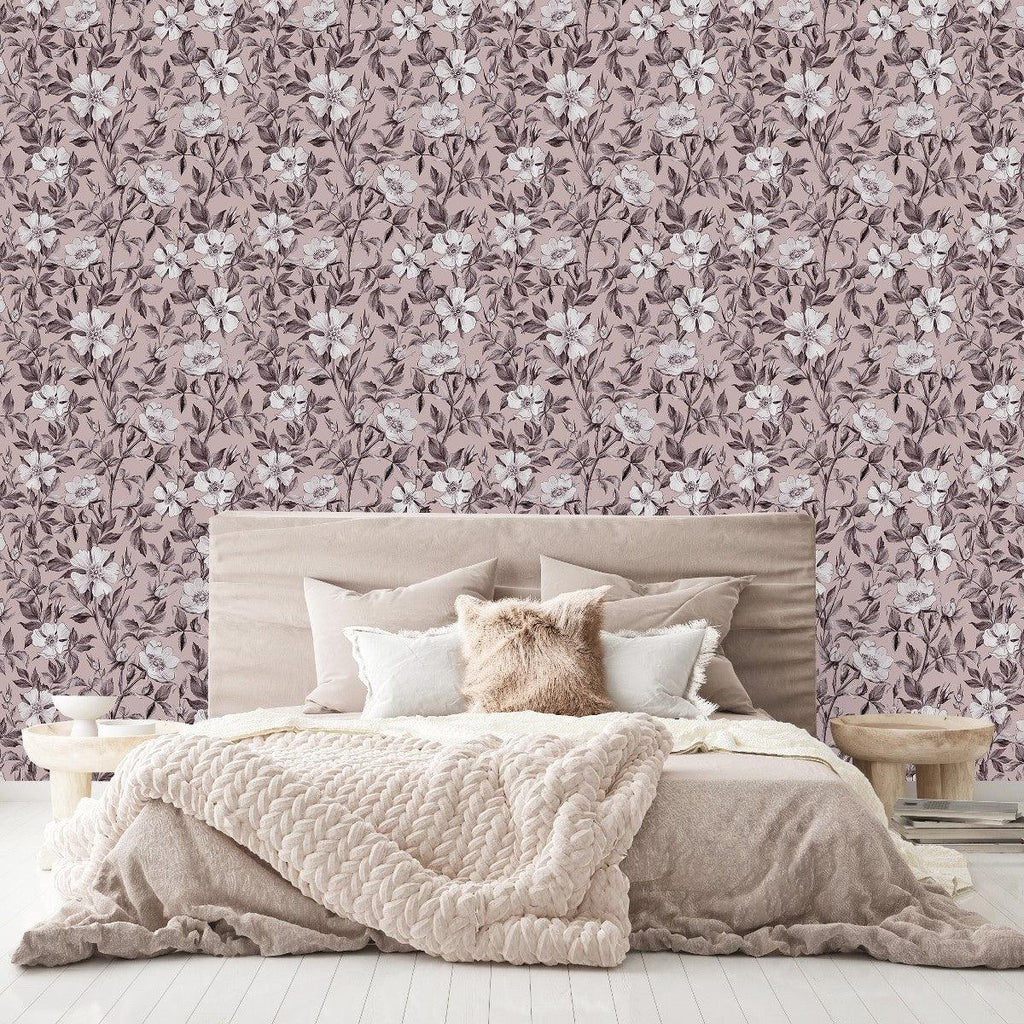 Stylish Beige Wallpaper with Flowers Smart - uniqstiq