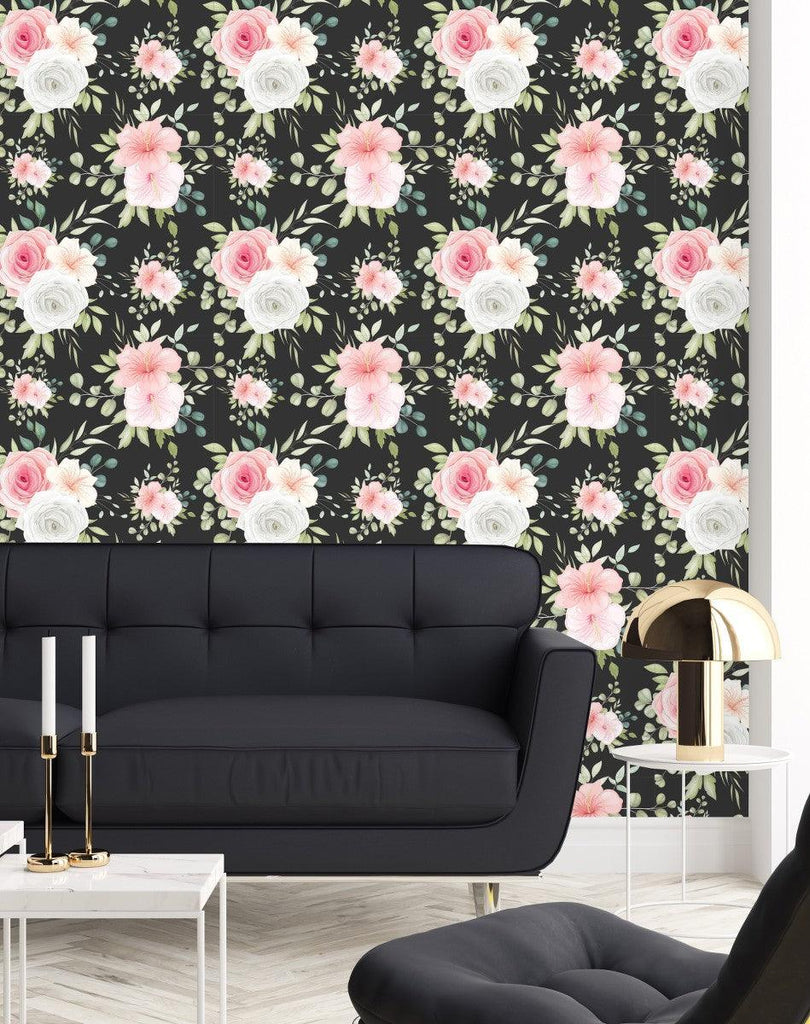 Stylish Dark Wallpaper with Roses Chic - uniqstiq