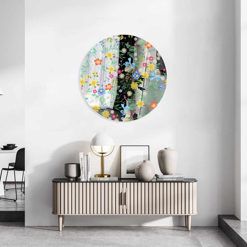 Summer Flowers Mirrored Acrylic Circles Contemporary Home DǸcor Printed acrylic 