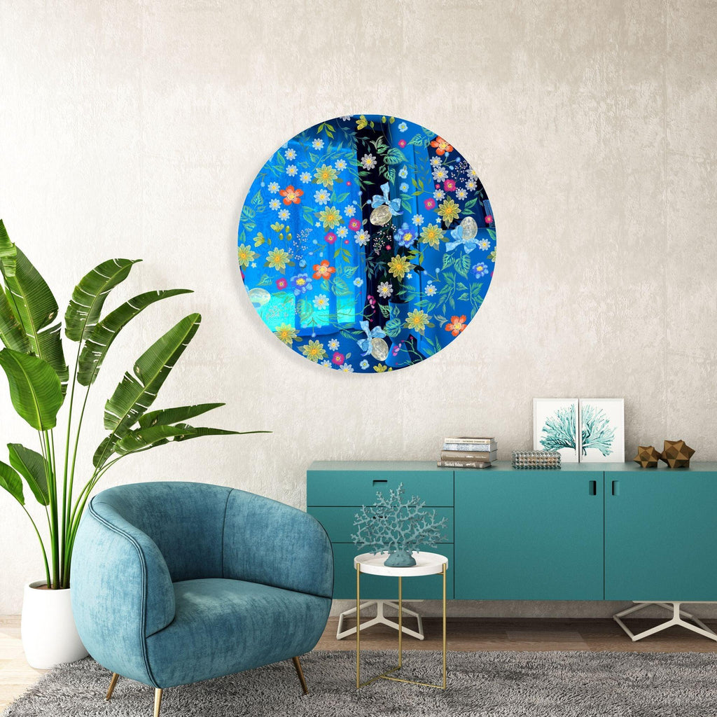 Summer Flowers Mirrored Acrylic Circles Contemporary Home DǸcor Printed acrylic 