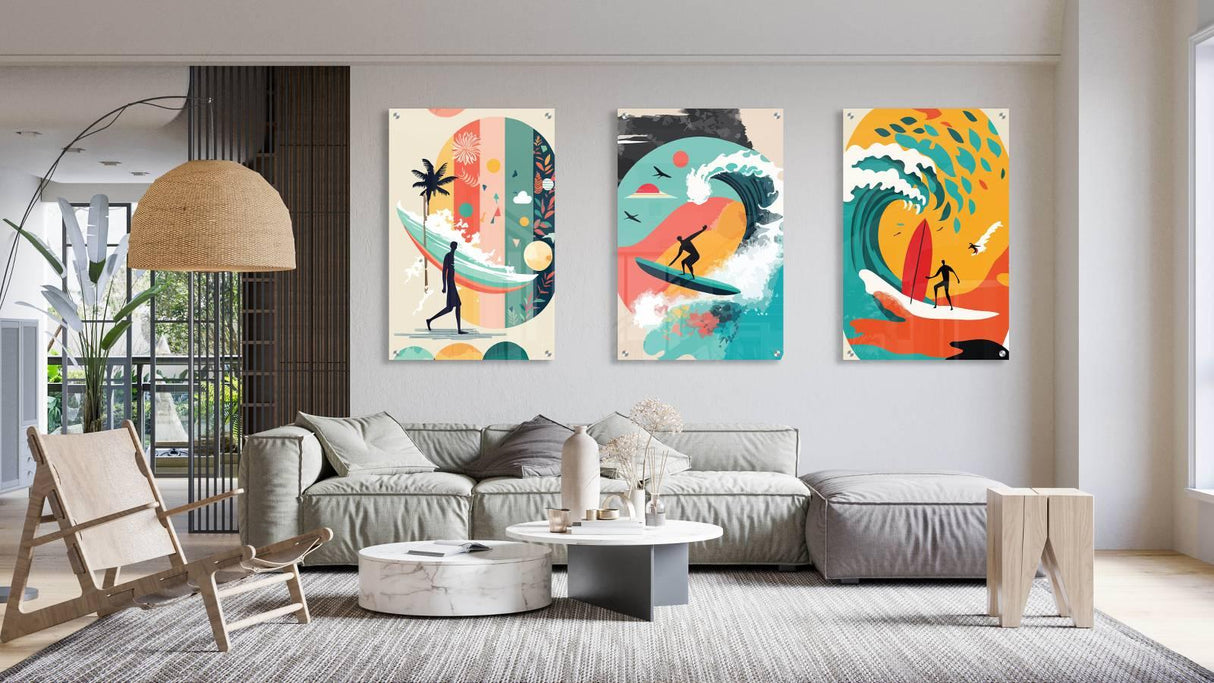 Surfers Pattern Set of 3 Prints Modern Wall Art Modern Artwork Image 1