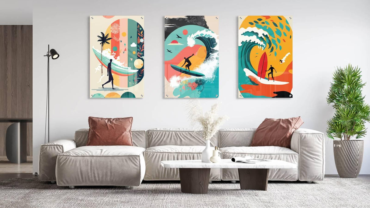 Surfers Pattern Set of 3 Prints Modern Wall Art Modern Artwork Image 2