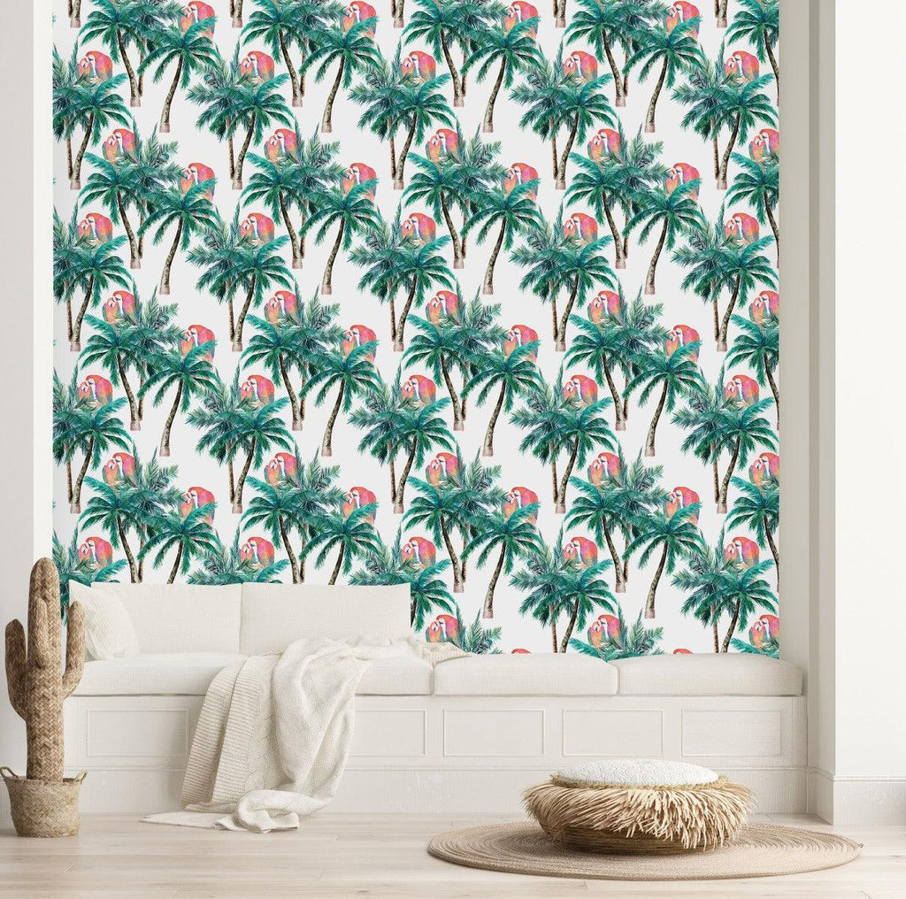 Two Parrots on Palms Wallpaper - uniqstiq