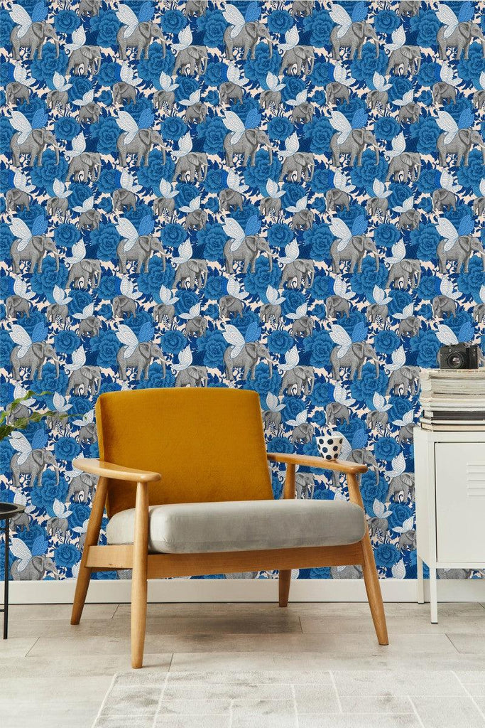 Vintage Blue Elephants Wallpaper